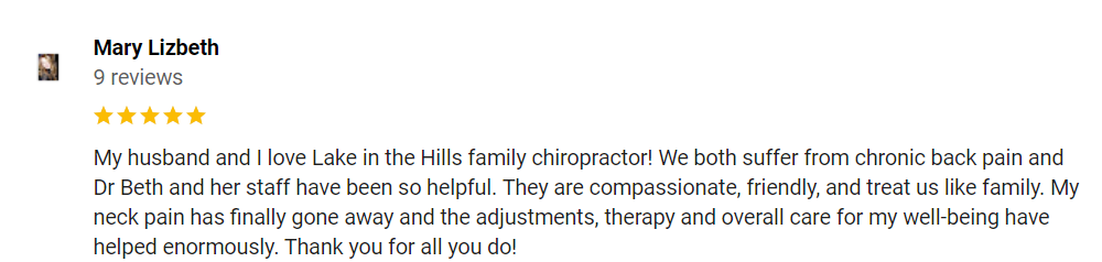 Chiropractic Lake in the Hills IL Mary Testimonial